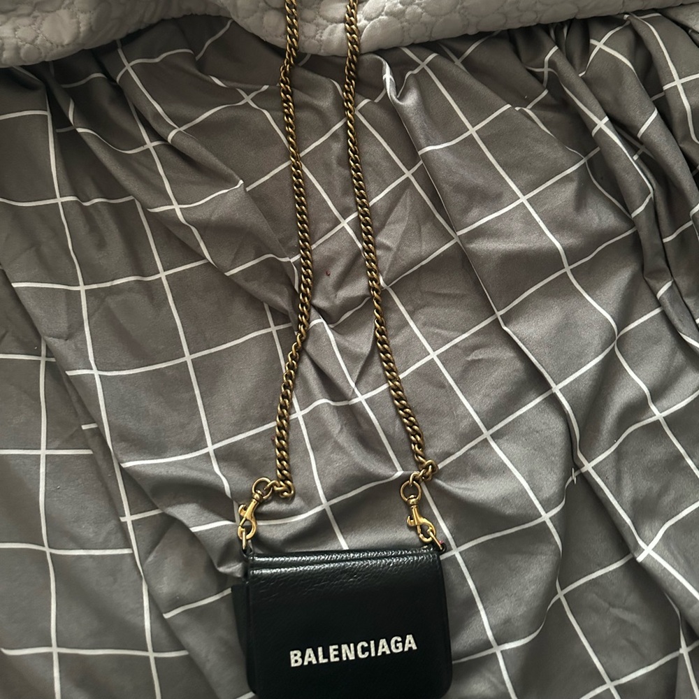 Balenciaga Black Wallet On Chain with Gold Chain Strap